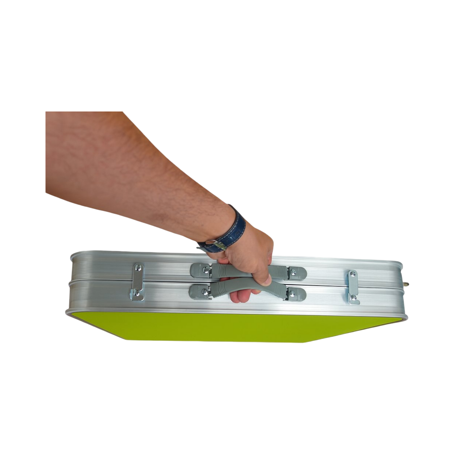 Faltbarer Campingtisch mit 4 Hockern -Grün & Silber - Klapptisch Set für Picknick, Garten & Outdoor - 120x60 cm
