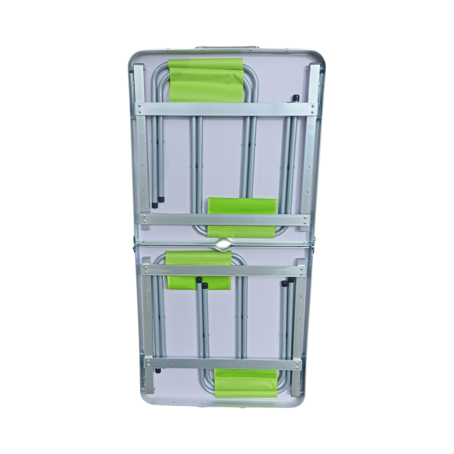Faltbarer Campingtisch mit 4 Hockern -Grün & Silber - Klapptisch Set für Picknick, Garten & Outdoor - 120x60 cm