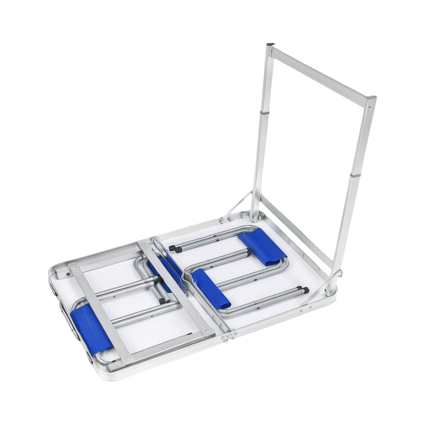 Camping Klapptisch Set 120×60 cm mit 4 Hockern – Faltbarer Outdoor Tisch für Picknick & Garten (Blau & Silber)