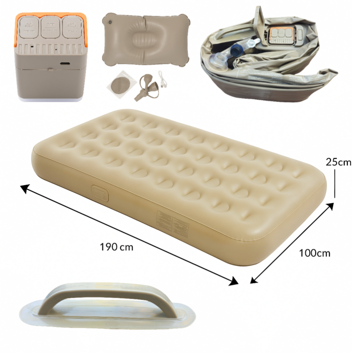 Aufblasbare Matratze 190×100×25 cm mit integrierter Pumpe – Camping & Gästebett