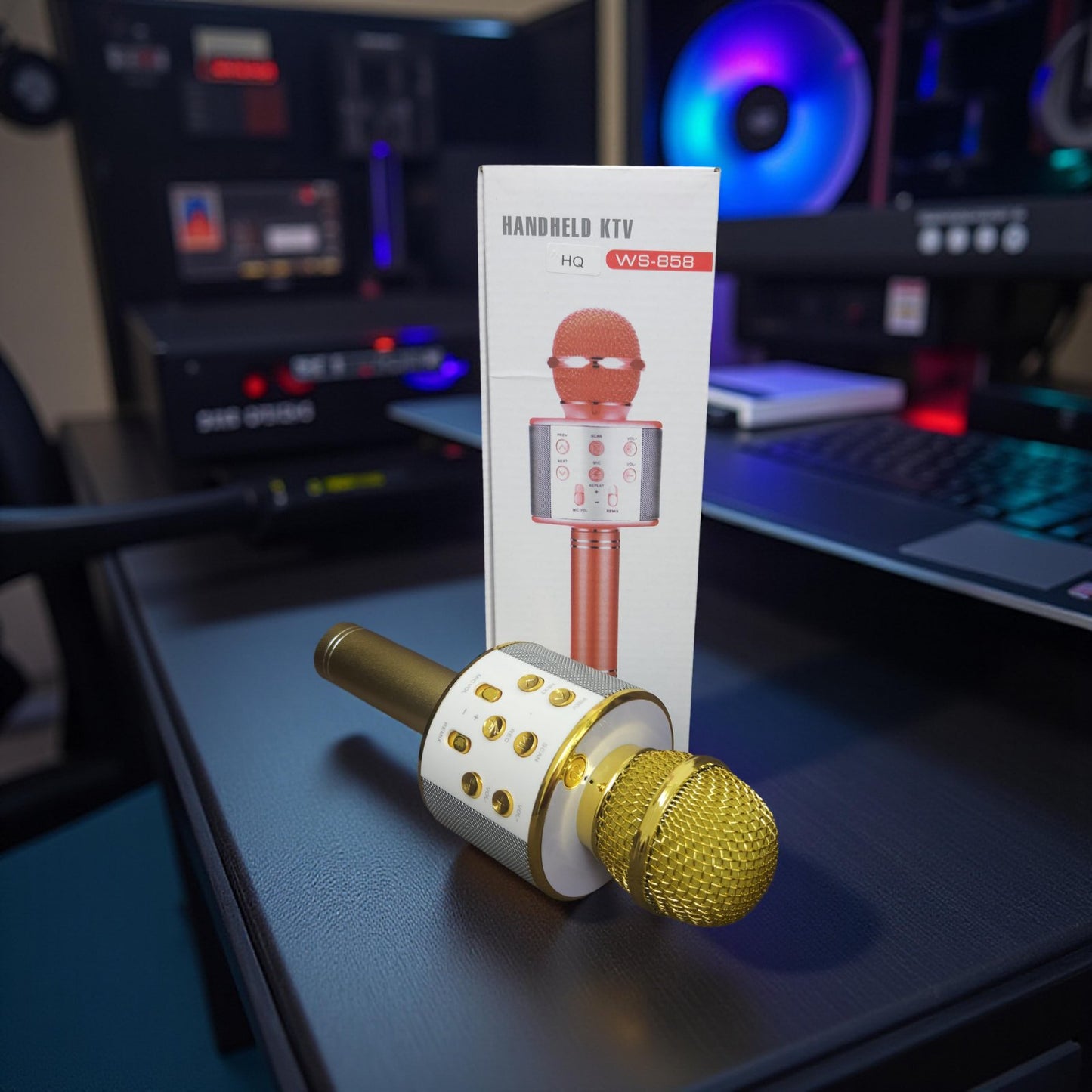Multifunktionales Karaoke-Mikrofon – Goldene Eleganz mit Top-Funktionen