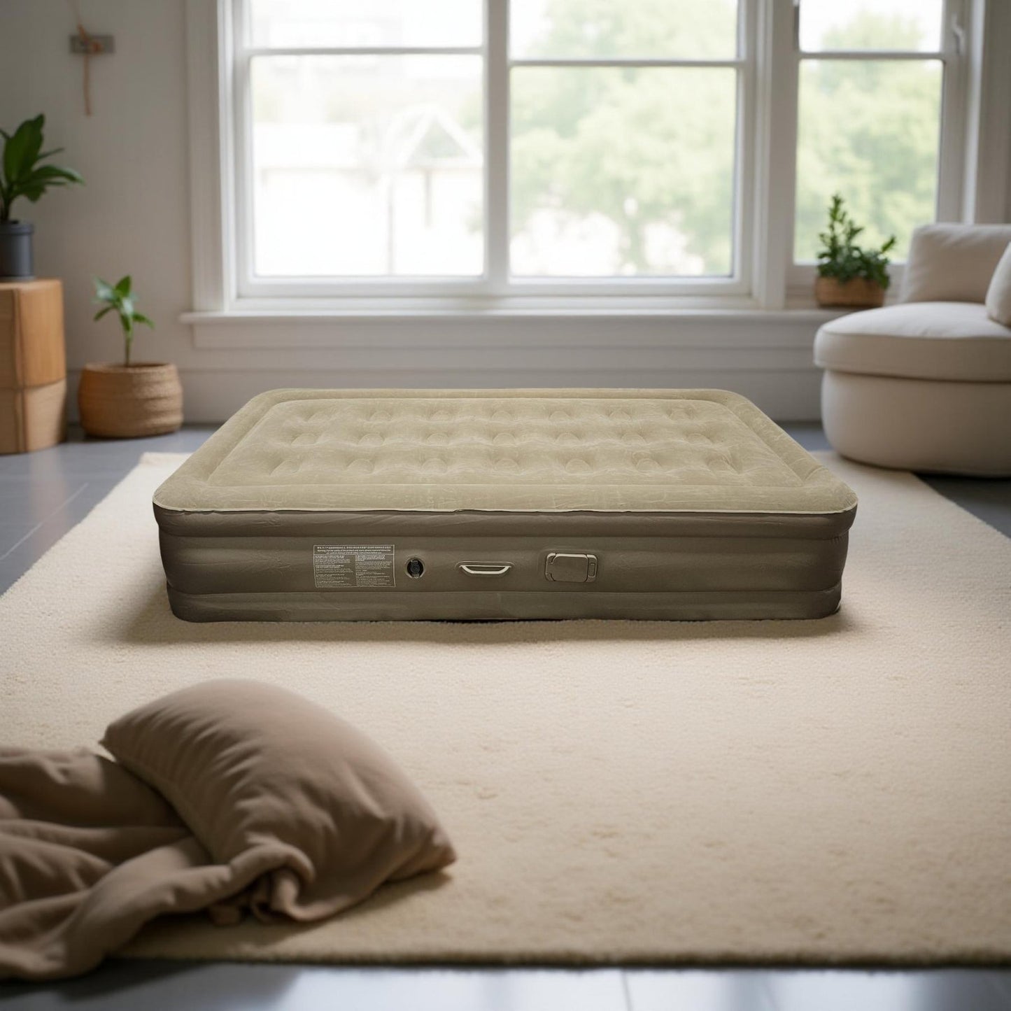 Aufblasbares Luftbett mit integrierter Pumpe – 21-Luftkammern, 190×100×40 cm – Farbe: Champagnerbraun