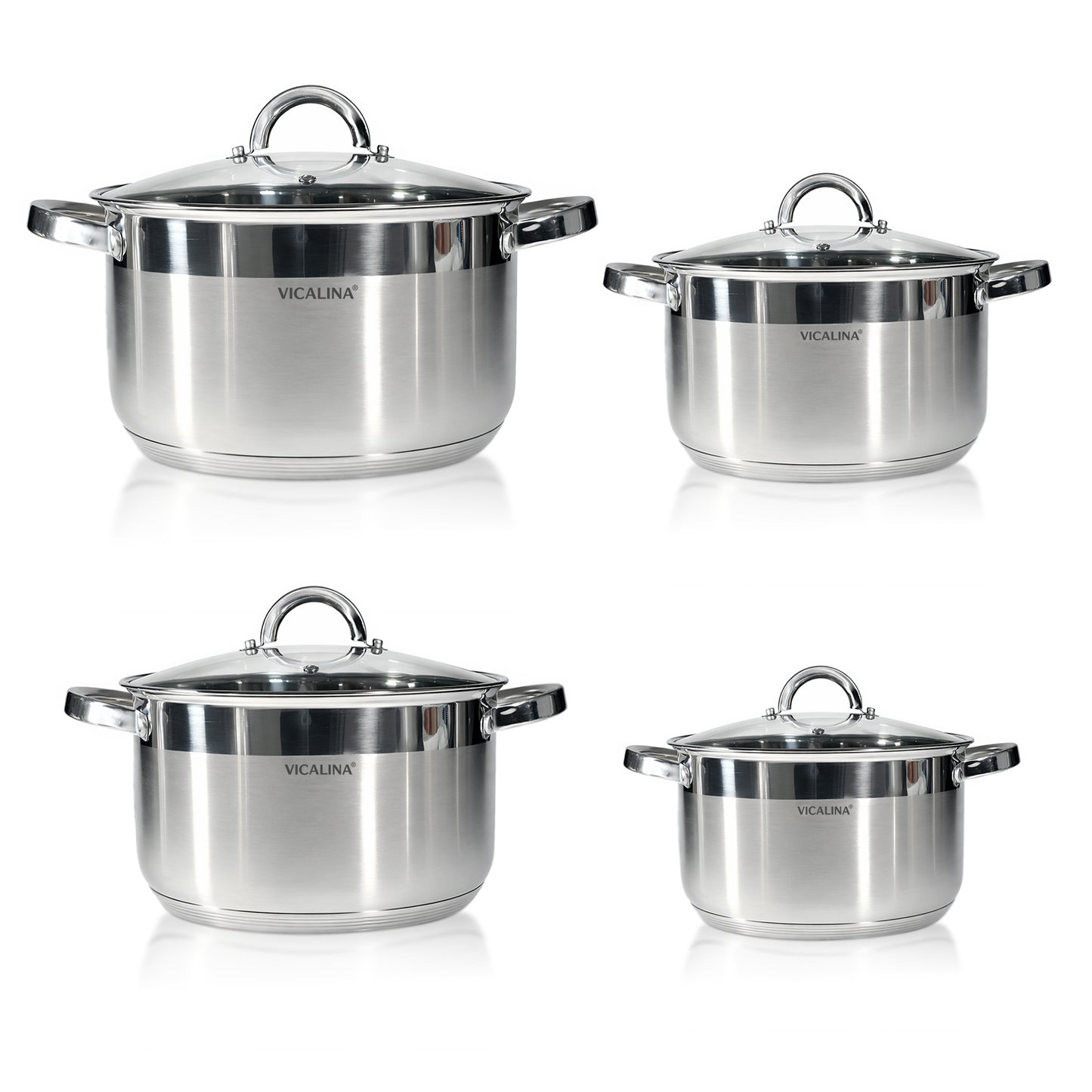Edelstahl Topfset Vicalina mit 4 Töpfen und Glasdeckeln
