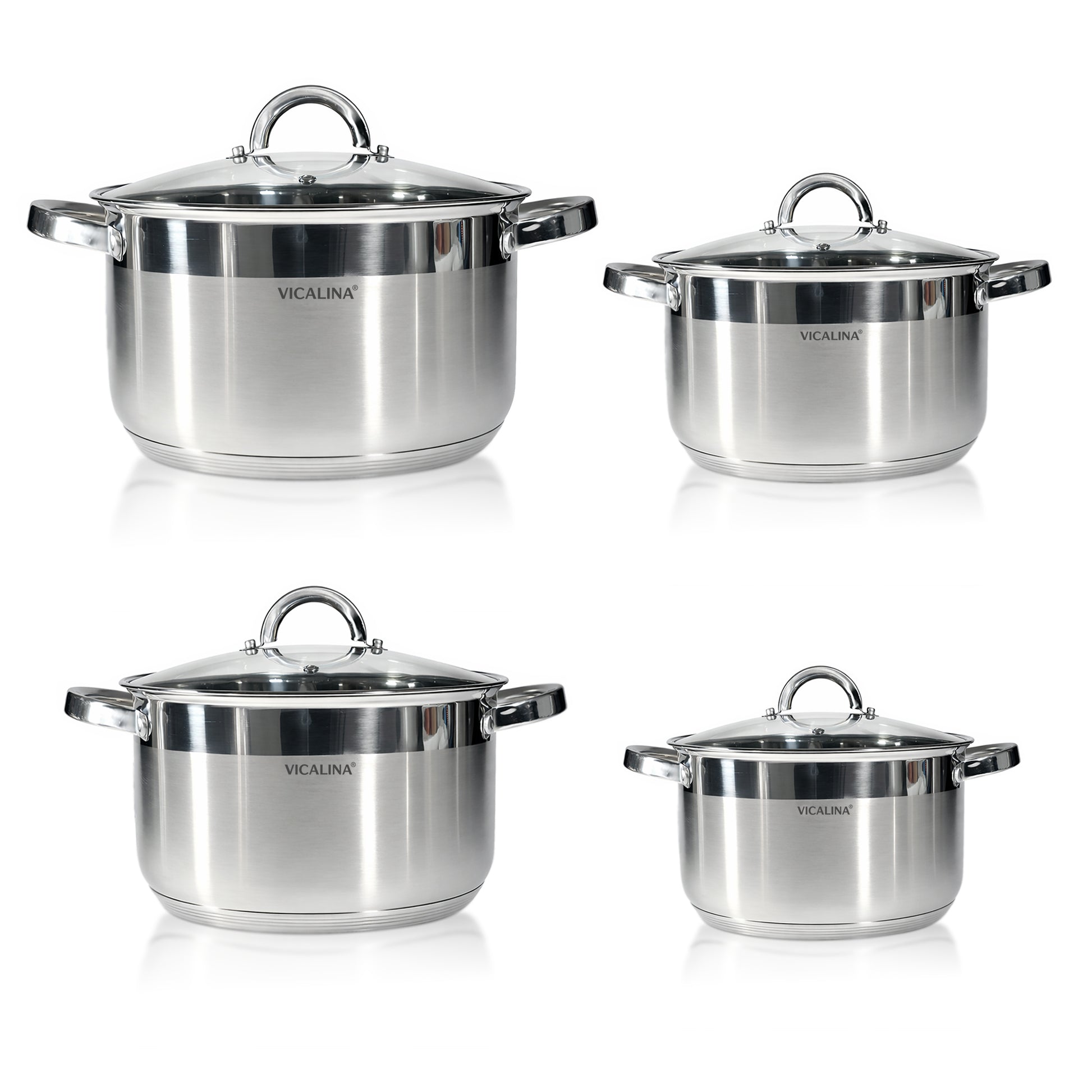 Edelstahl Topfset Vicalina mit 4 Töpfen und Glasdeckeln