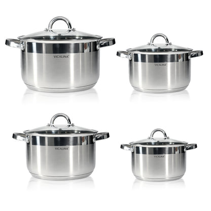 Edelstahl Topfset Vicalina mit 4 Töpfen und Glasdeckeln