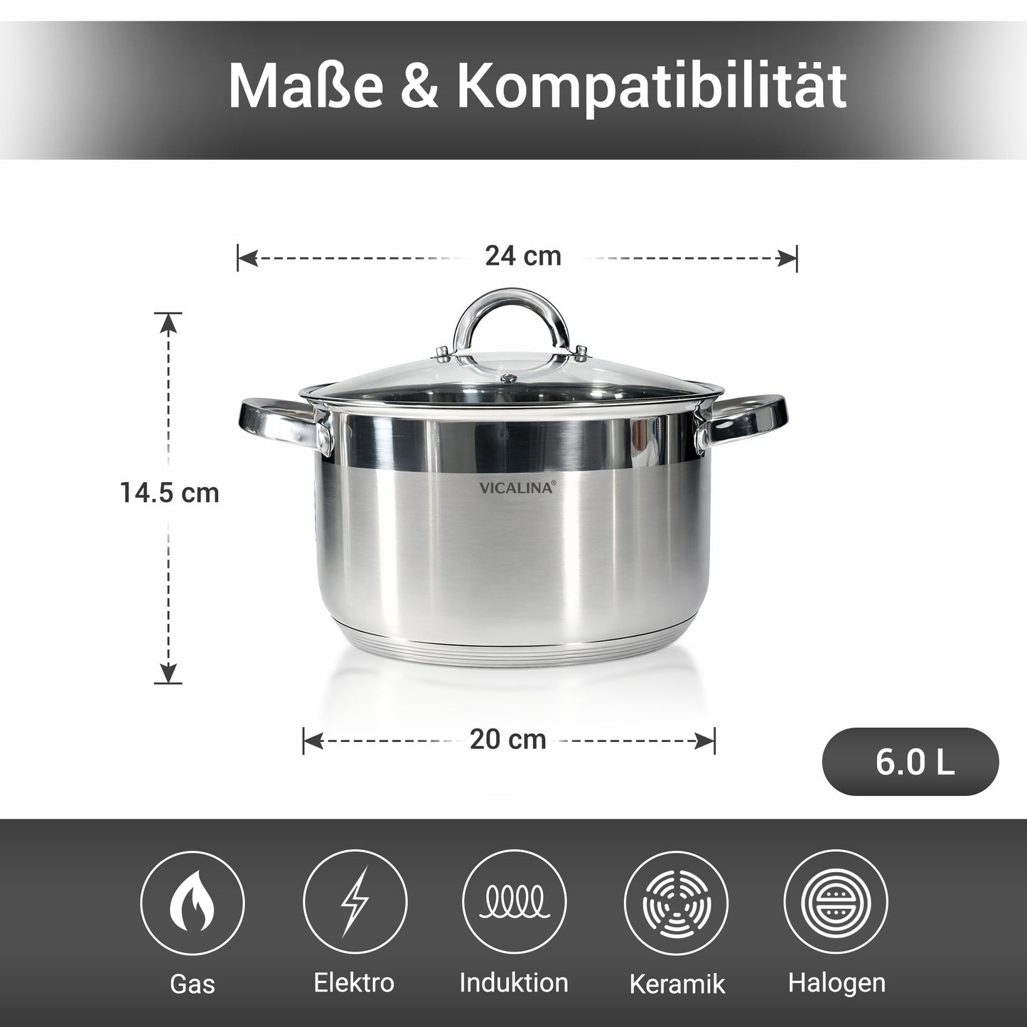 VICALINA® Edelstahl Kochtopf-Set – 8-teilig | Induktion & Spülmaschinenfest