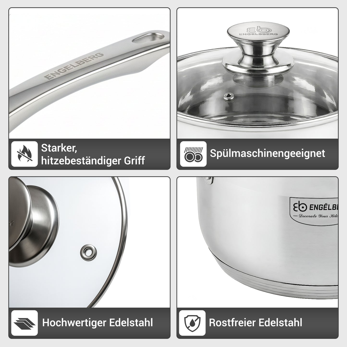 Rostfreies Edelstahl Topfset 12-teilig geeignet für Induktion und andere Herdarten