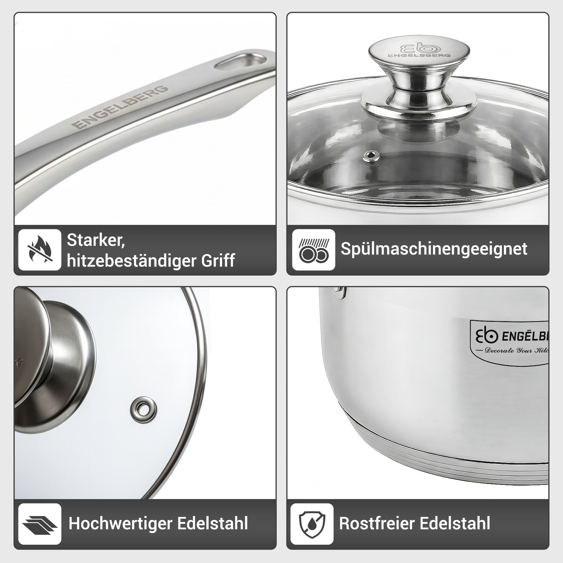 Rostfreies Edelstahl Topfset 12-teilig geeignet für Induktion und andere Herdarten