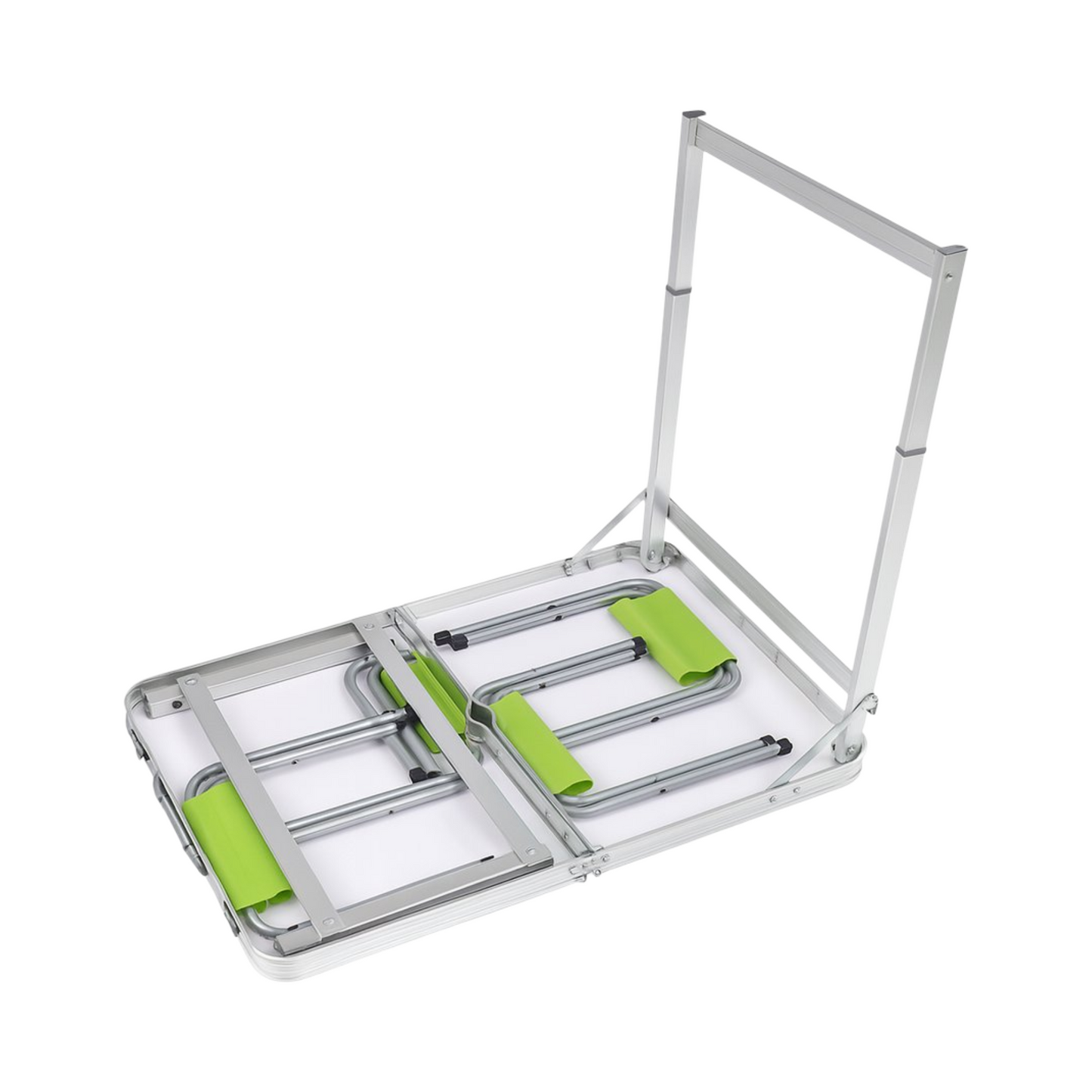 Faltbarer Campingtisch mit 4 Hockern -Grün & Silber - Klapptisch Set für Picknick, Garten & Outdoor - 120x60 cm