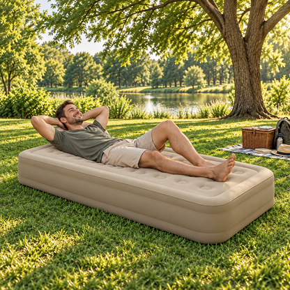 Luftmatratze 190 × 100 × 40 cm mit integrierter wiederaufladbarer Akku-Pumpe – für 1 Person, Gäste, Camping & Zuhause – Braun