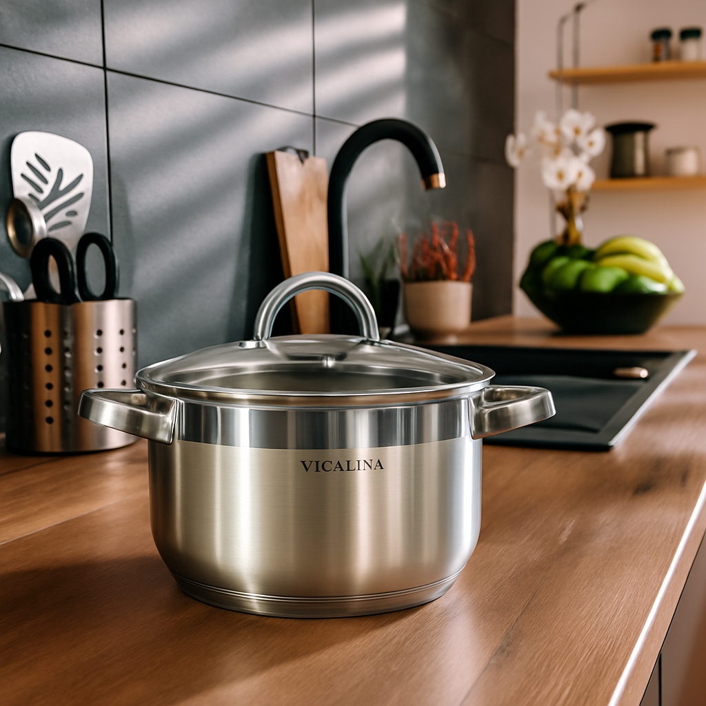 Edelstahl Topfset 6-teilig mit 5-Schicht Thermoboden für Induktion