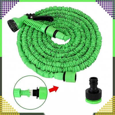 Flexibler Gartenschlauch 2,5 m – 7,5 m mit Sprühdüse – Dehnbarer Wasserschlauch
(Grün)