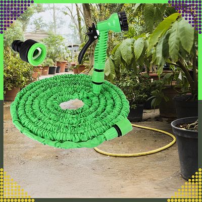Flexibler Gartenschlauch 2,5 m – 7,5 m mit Sprühdüse – Dehnbarer Wasserschlauch
(Grün)