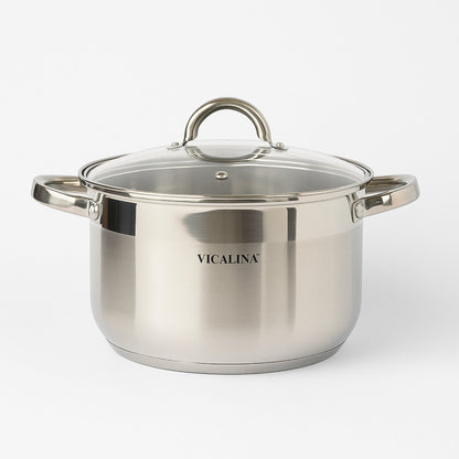 Edelstahl Kochtopf-Set 6-teilig - Induktionsgeeignet -28 cm 9,5L /26cm 7,2L / 24 cm 6L - Glasdeckel - 5-Schichtboden