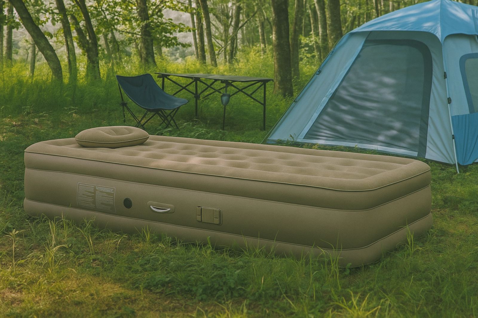 Aufblasbares Luftbett mit integrierter Pumpe – 21-Luftkammern, 190×100×40 cm – Farbe: Champagnerbraun