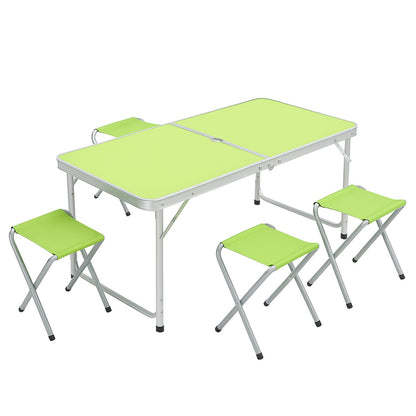 Klapptisch mit 4 Campinghockern – Aluminium Campingtisch Set – 120×60×63 cm – Grün