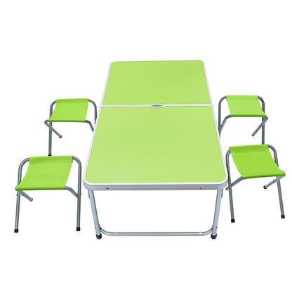 Klapptisch mit 4 Campinghockern – Aluminium Campingtisch Set – 120×60×63 cm – Grün
