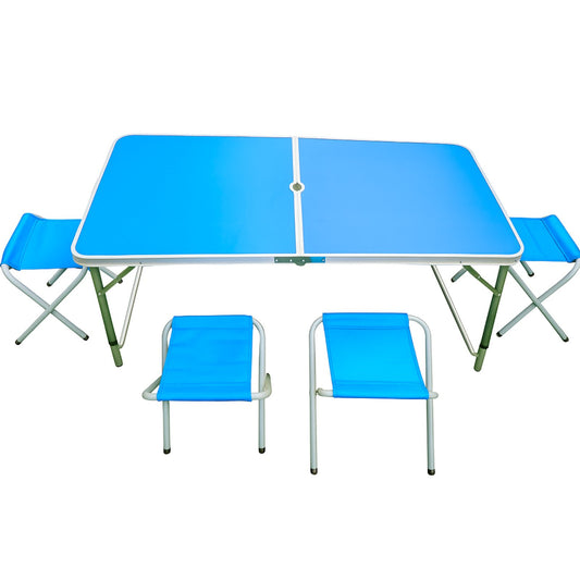 Klapptisch mit 4 Campinghockern – Aluminium Campingtisch Set – 120×60×63 cm – Grün 