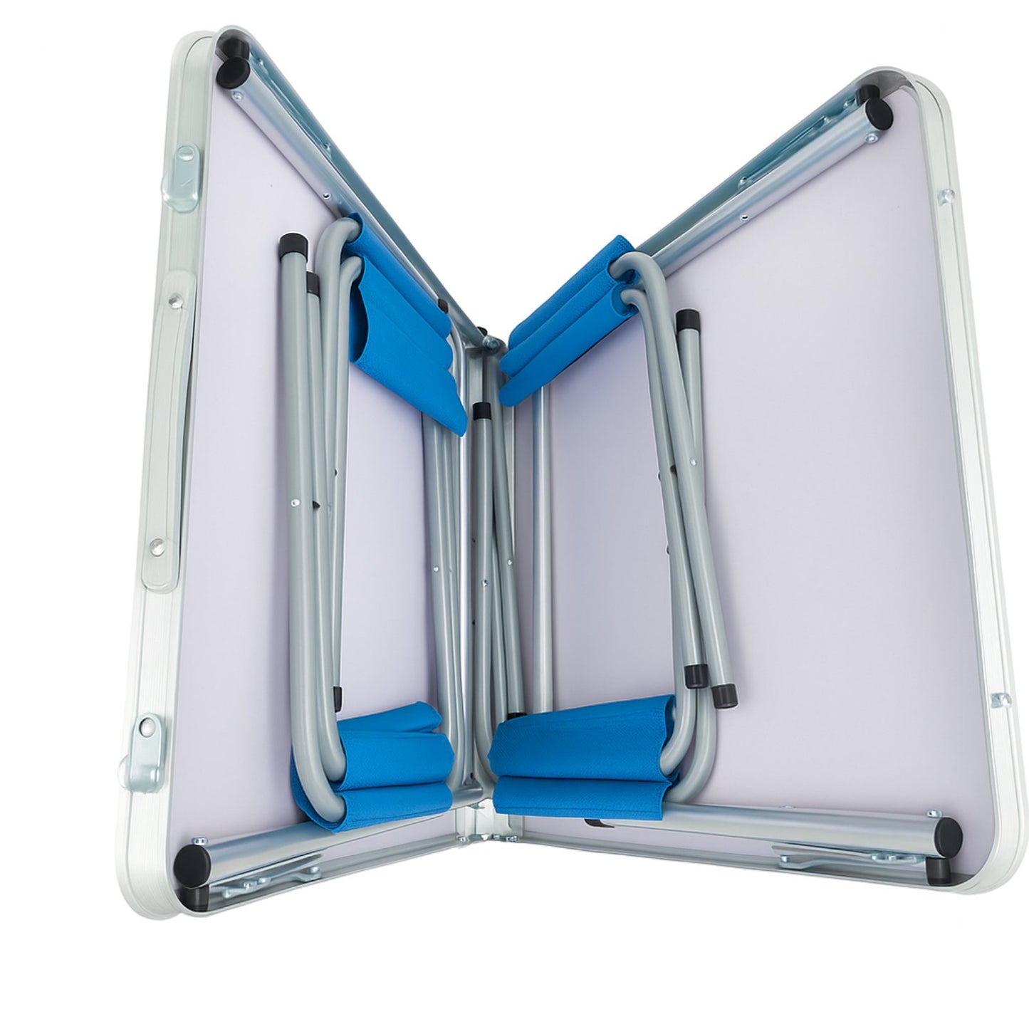 Klapptisch mit 4 Campinghockern – Aluminium Campingtisch Set – 120×60×63 cm – Blau