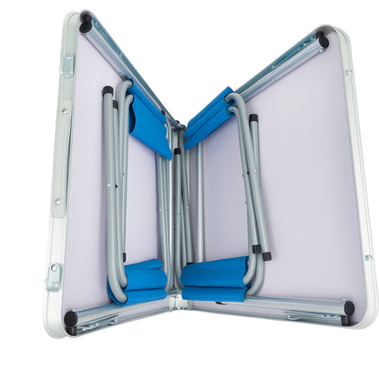 Klapptisch mit 4 Campinghockern – Aluminium Campingtisch Set – 120×60×63 cm – Blau