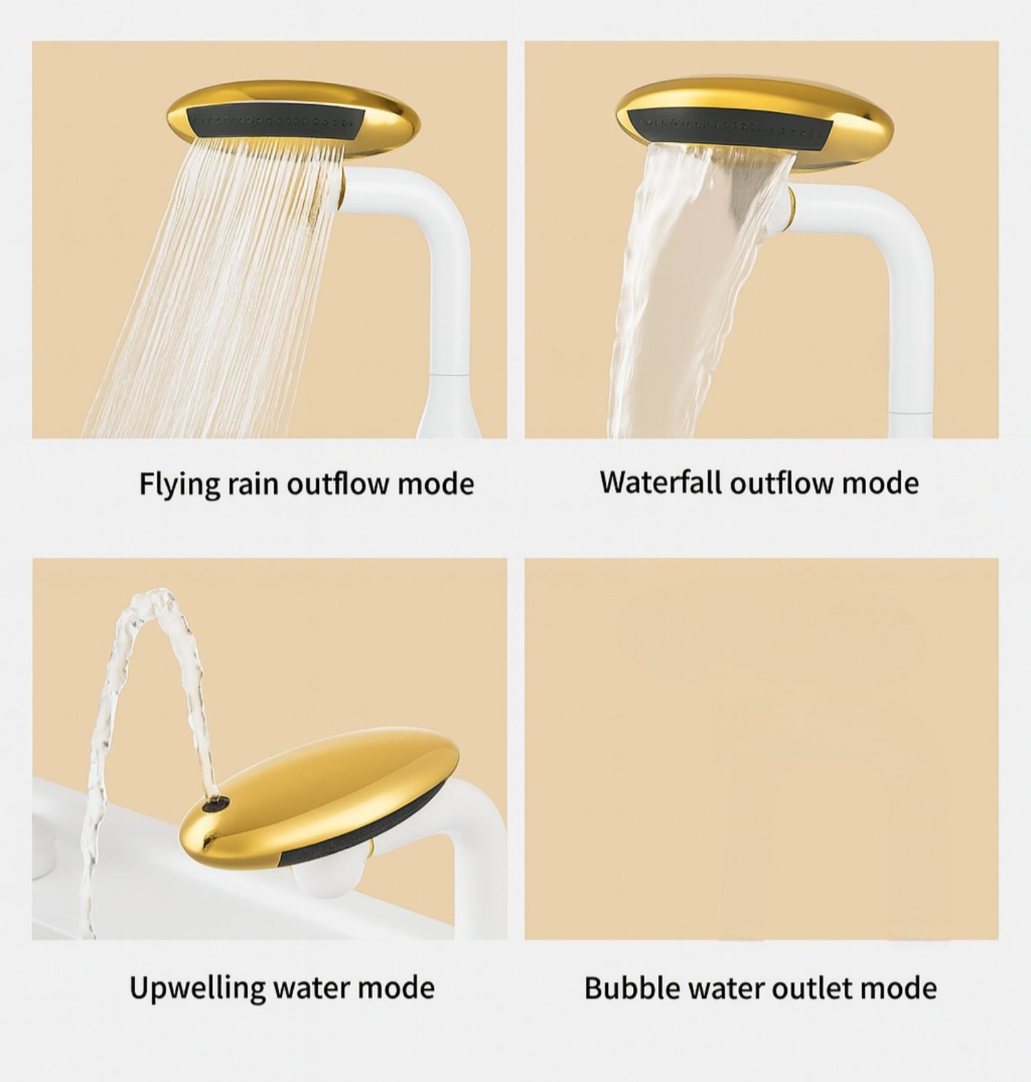 „Multifunktionaler Wasserhahn mit Brause – 360° drehbar, 4 Wasserstrahl-Modi, Gold & Weiß