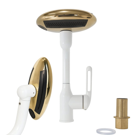 „Multifunktionaler Wasserhahn mit Brause – 360° drehbar, 4 Wasserstrahl-Modi, Gold & Weiß