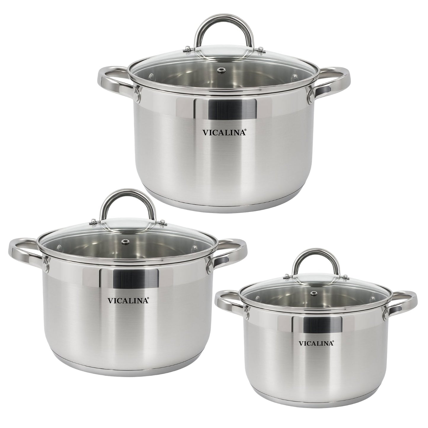 VICALINA Edelstahl Kochgeschirr Set 6-teilig mit Glasdeckeln