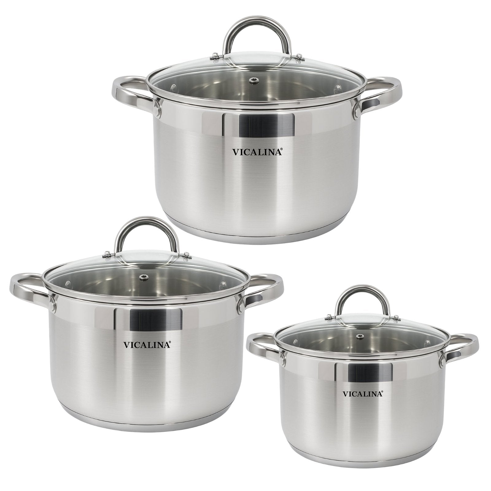 VICALINA Edelstahl Kochgeschirr Set 6-teilig mit Glasdeckeln