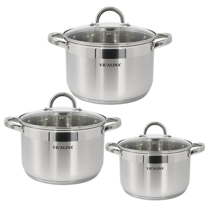 VICALINA Edelstahl Kochgeschirr Set 6-teilig mit Glasdeckeln