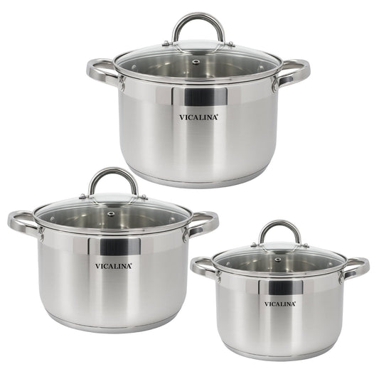6-teiliges Edelstahl Kochtopf-Set – Induktionsgeeignet mit Glasdeckeln & 5-Schichtboden