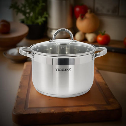 VICALINA 6-tlg. Edelstahl Topfset – 28/26/24 cm | Induktion geeignet | 5-Schicht Thermoboden | Glasdeckel